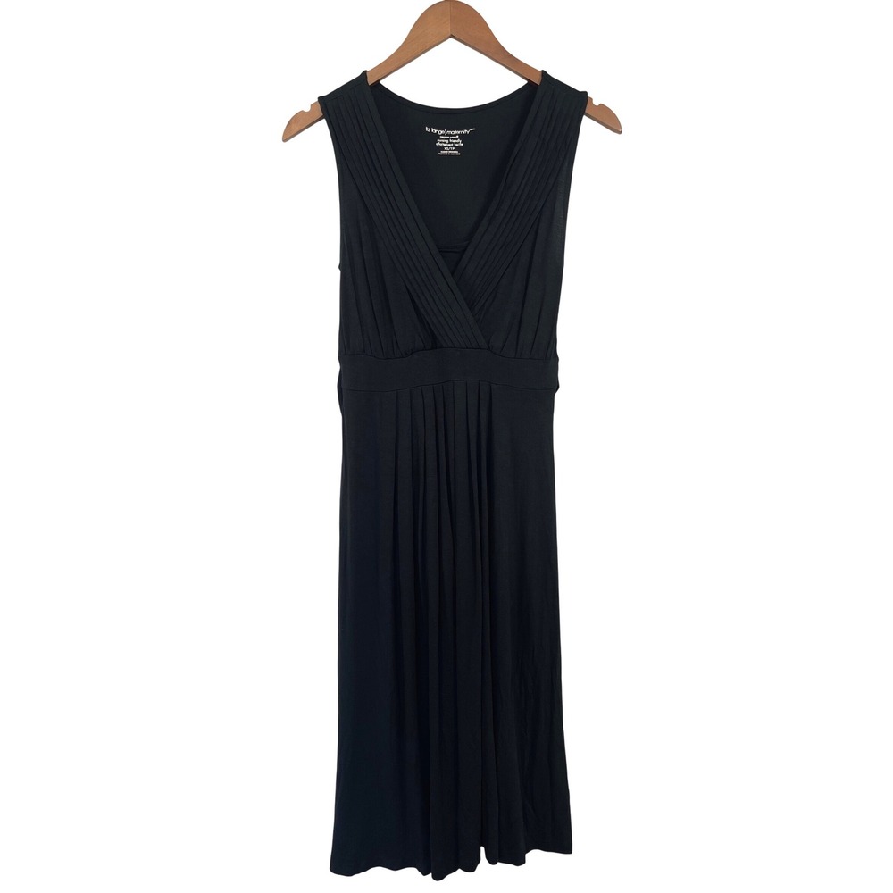 Liz Lange Maternity Nursing Friendly Sleeveless Dress XS Black Pleated Surplice